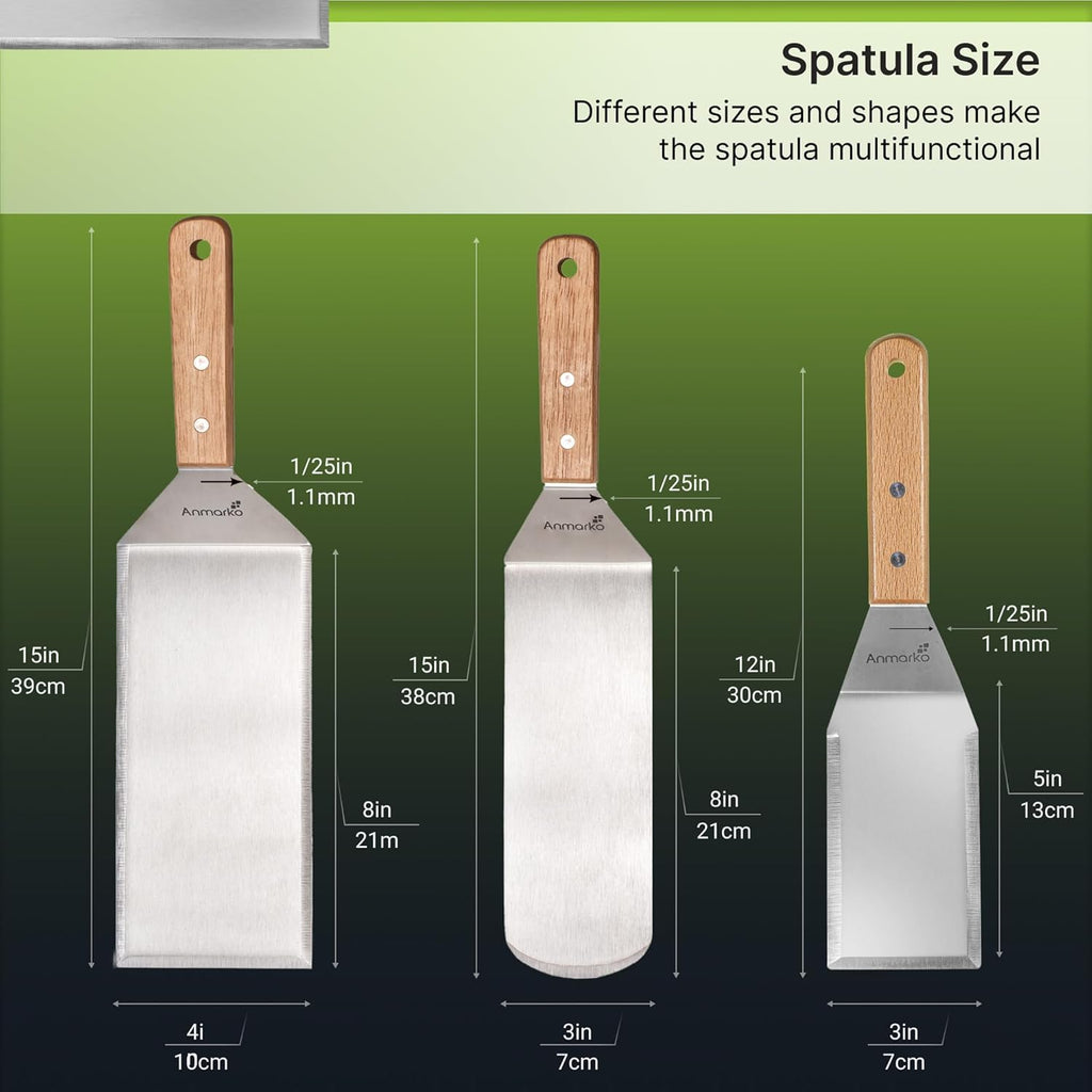 Stainless Steel Metal Spatula Set-Teppaniyaki Spatulas-Griddle Scraper Flat Spatula Pancake Flipper Hamburger Turner-Metal Utensil Great for BBQ Grill Flat Top Cast Iron Griddle Accessories