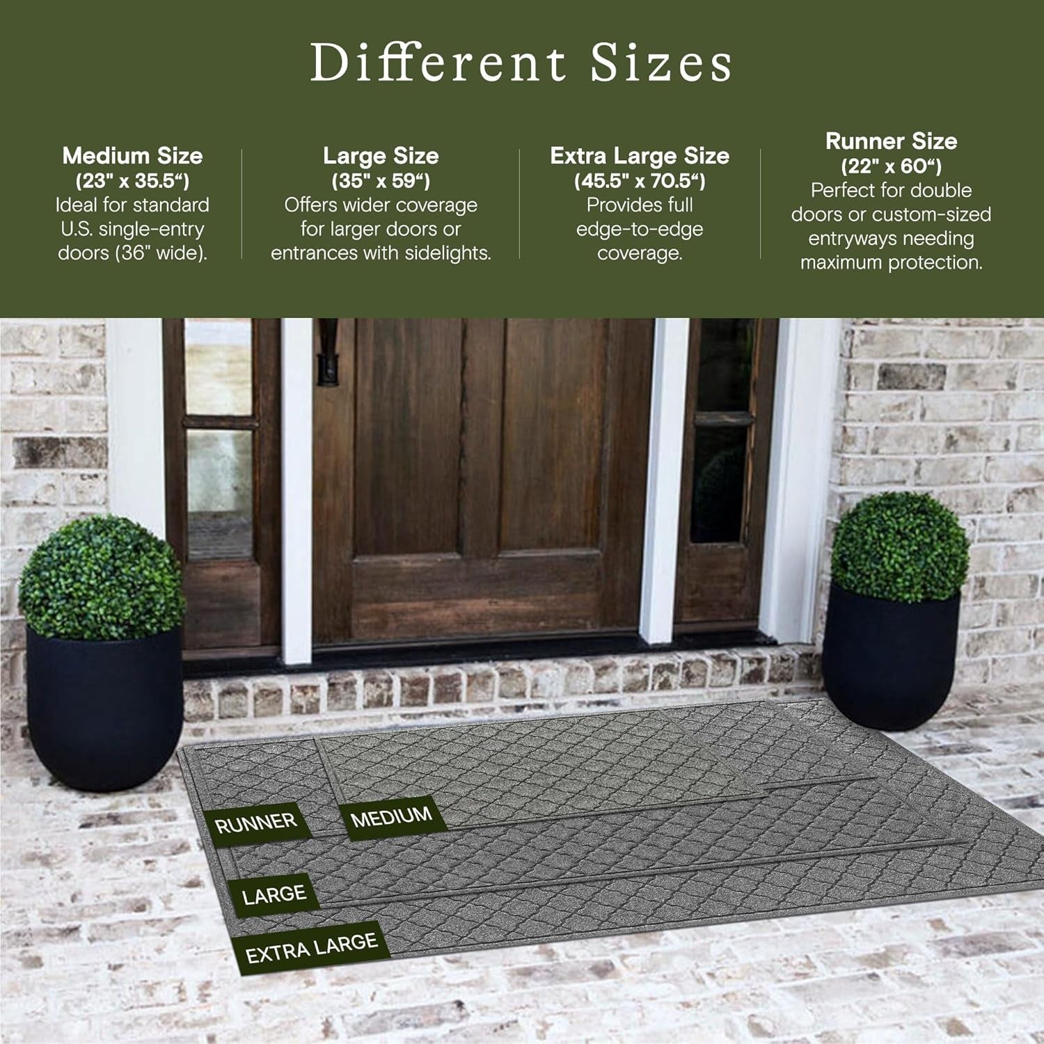 Heavy Duty Doorway Mat, 3' X 5', Made in USA, Durable & Skid-Resistant Entryway Mat, Water-Trapping, Indoor/Outdoor Decorative Floor Covering, Cordova Collection, Medium Grey