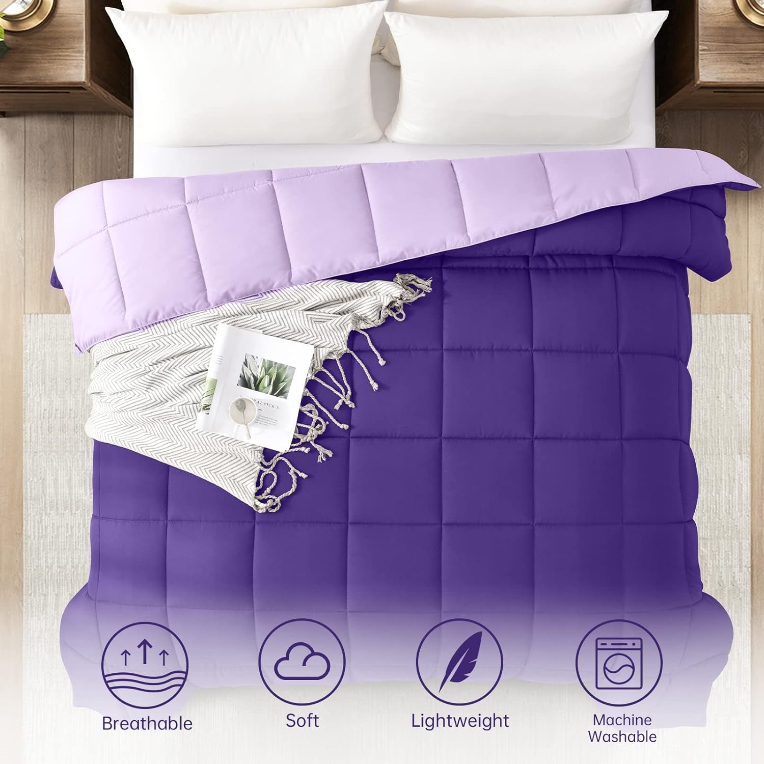 Twin Lightweight Comforter Purple - All Season down Alternative Bed Comforter Summer Duvet Insert Quilted Reversible Comforters Twin Size Plum / Light Purple