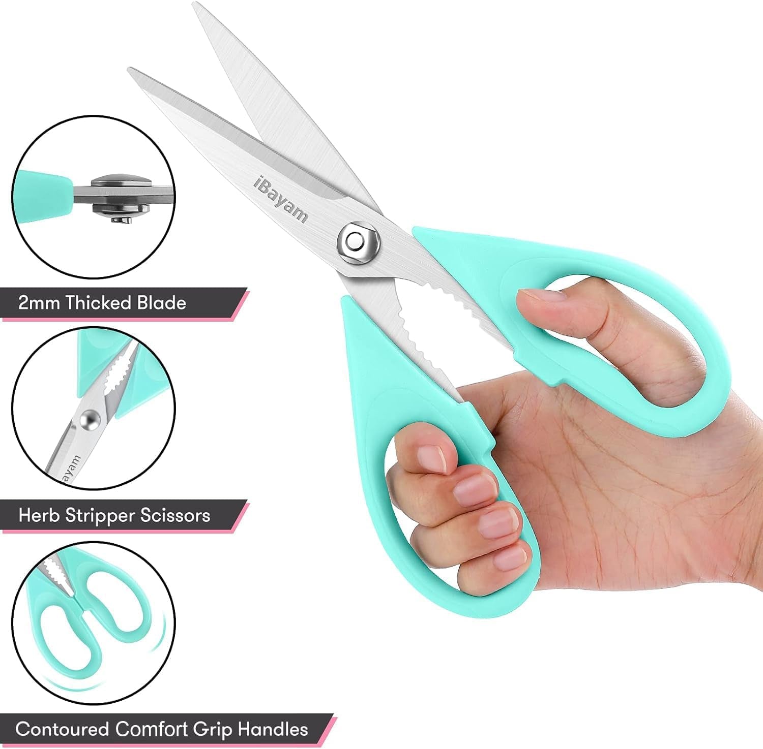 Kitchen Shears,  Kitchen Scissors All Purpose Heavy Duty Meat Scissors Poultry Shears, Dishwasher Safe Food Cooking Scissors Stainless Steel Utility Scissors, 2-Pack, Pastel Pink, Mint Blue