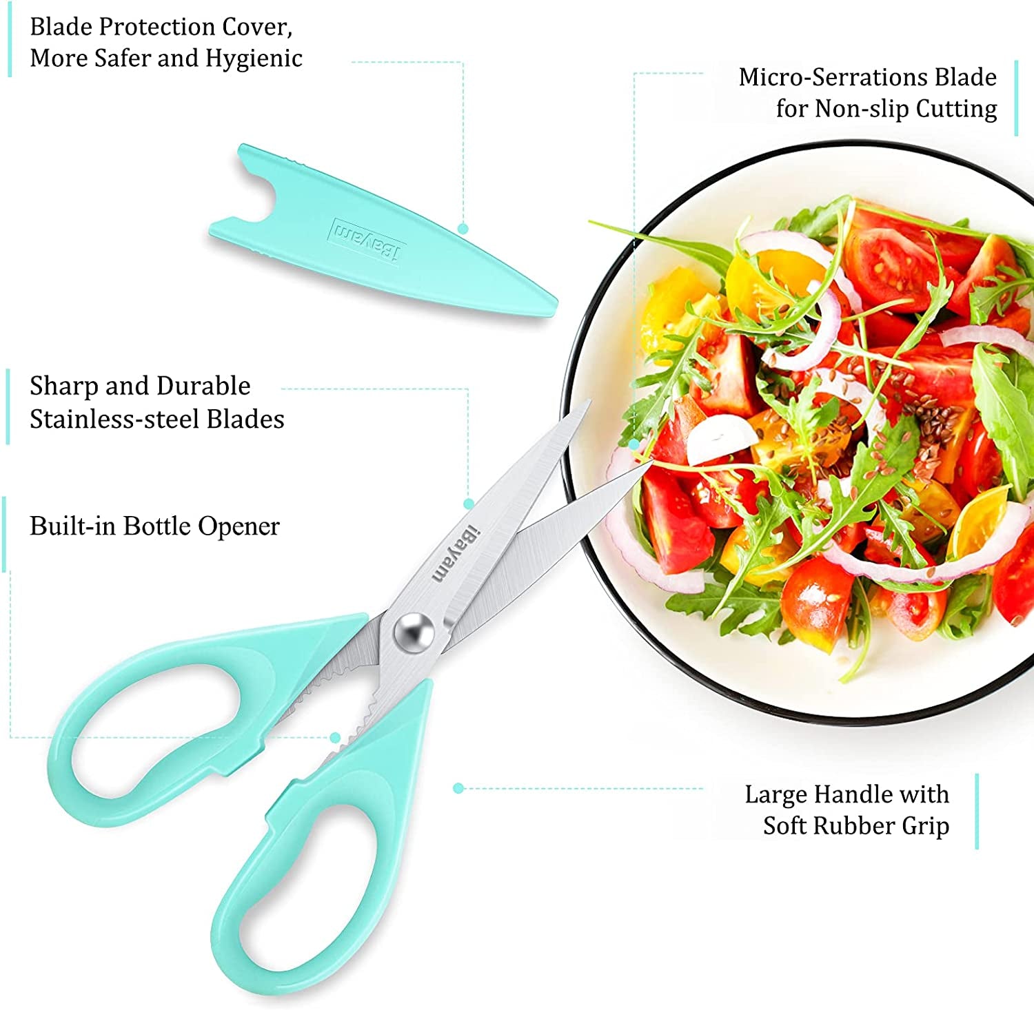 Kitchen Shears,  Kitchen Scissors All Purpose Heavy Duty Meat Scissors Poultry Shears, Dishwasher Safe Food Cooking Scissors Stainless Steel Utility Scissors, 2-Pack, Pastel Pink, Mint Blue
