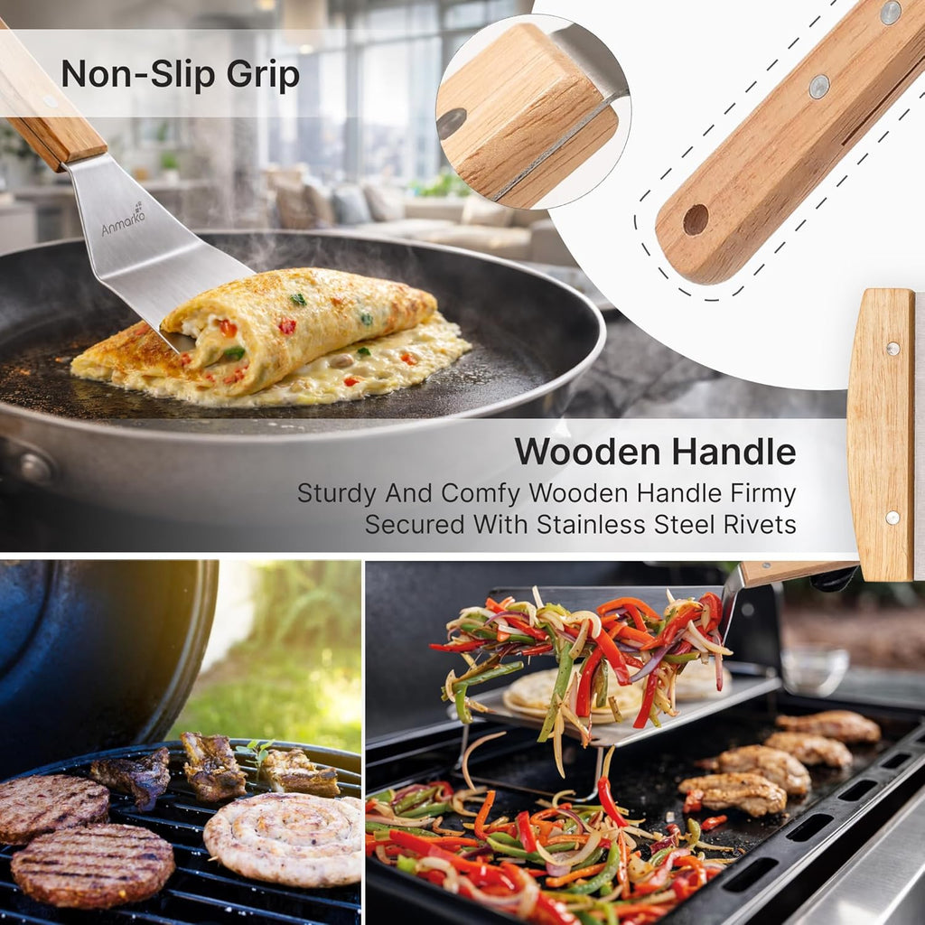 Stainless Steel Metal Spatula Set-Teppaniyaki Spatulas-Griddle Scraper Flat Spatula Pancake Flipper Hamburger Turner-Metal Utensil Great for BBQ Grill Flat Top Cast Iron Griddle Accessories
