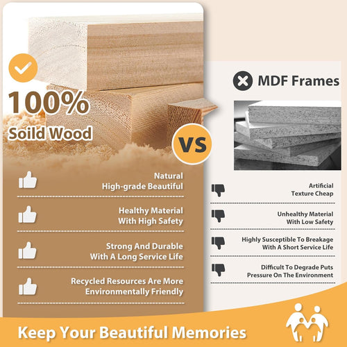 11X11 Picture Frames 4 Pack Covered by Plexiglass, Display Pictures 8X8 with Mat or 11X11 without Mat Made of Solid Wood for Table Top Display and Wall Mounting Photo Frame, Light Brown