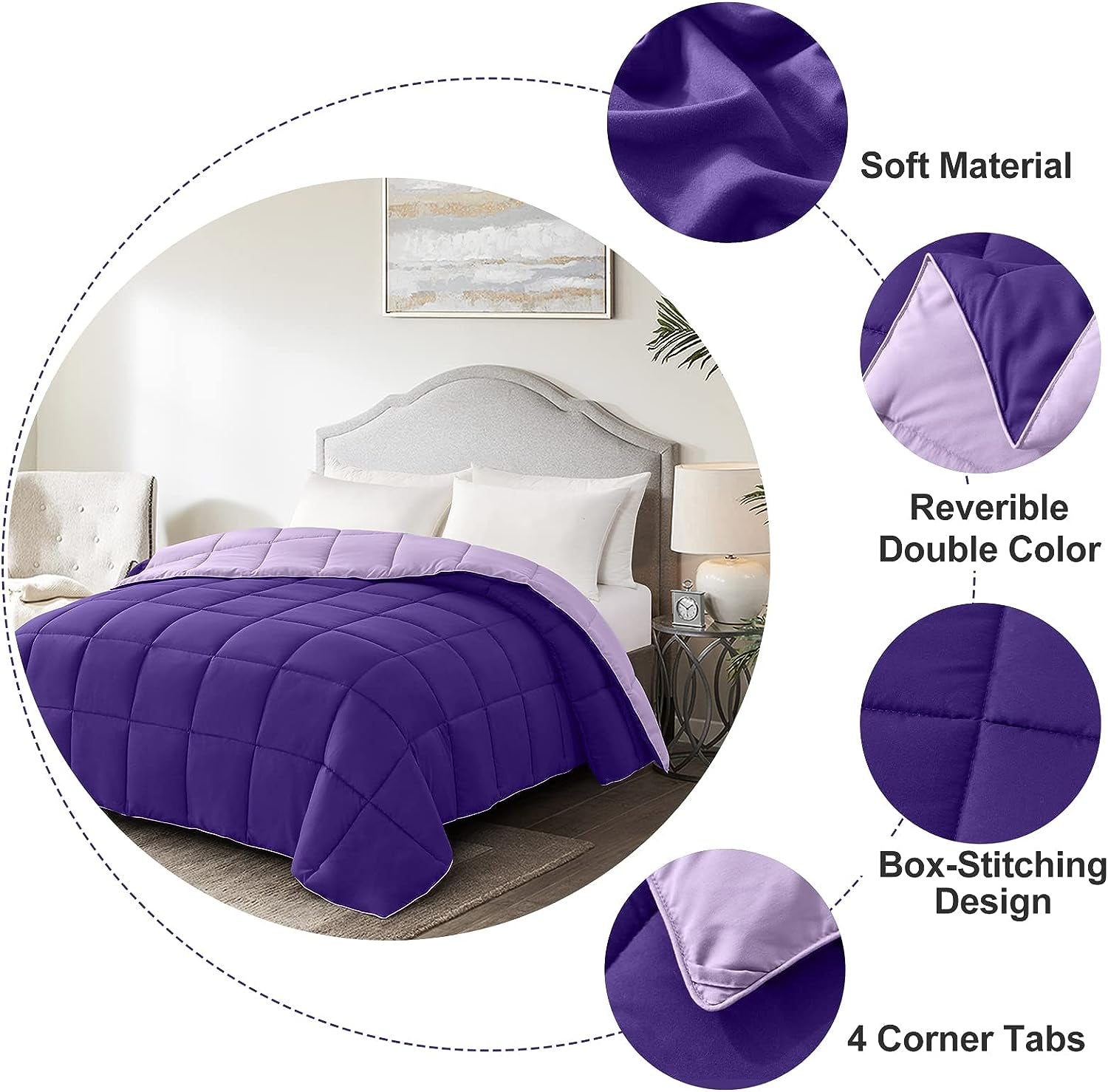 Twin Lightweight Comforter Purple - All Season down Alternative Bed Comforter Summer Duvet Insert Quilted Reversible Comforters Twin Size Plum / Light Purple