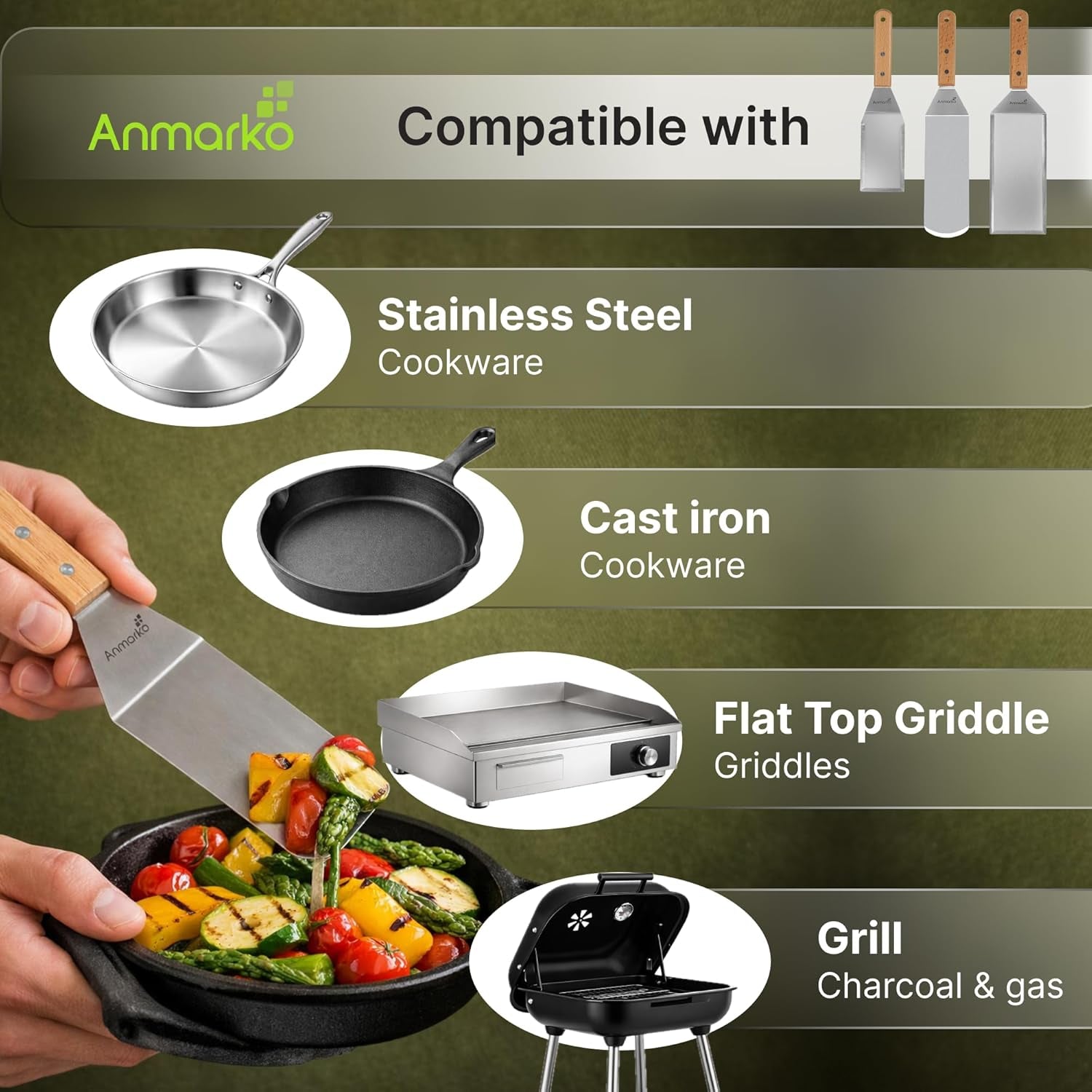 Stainless Steel Metal Spatula Set-Teppaniyaki Spatulas-Griddle Scraper Flat Spatula Pancake Flipper Hamburger Turner-Metal Utensil Great for BBQ Grill Flat Top Cast Iron Griddle Accessories